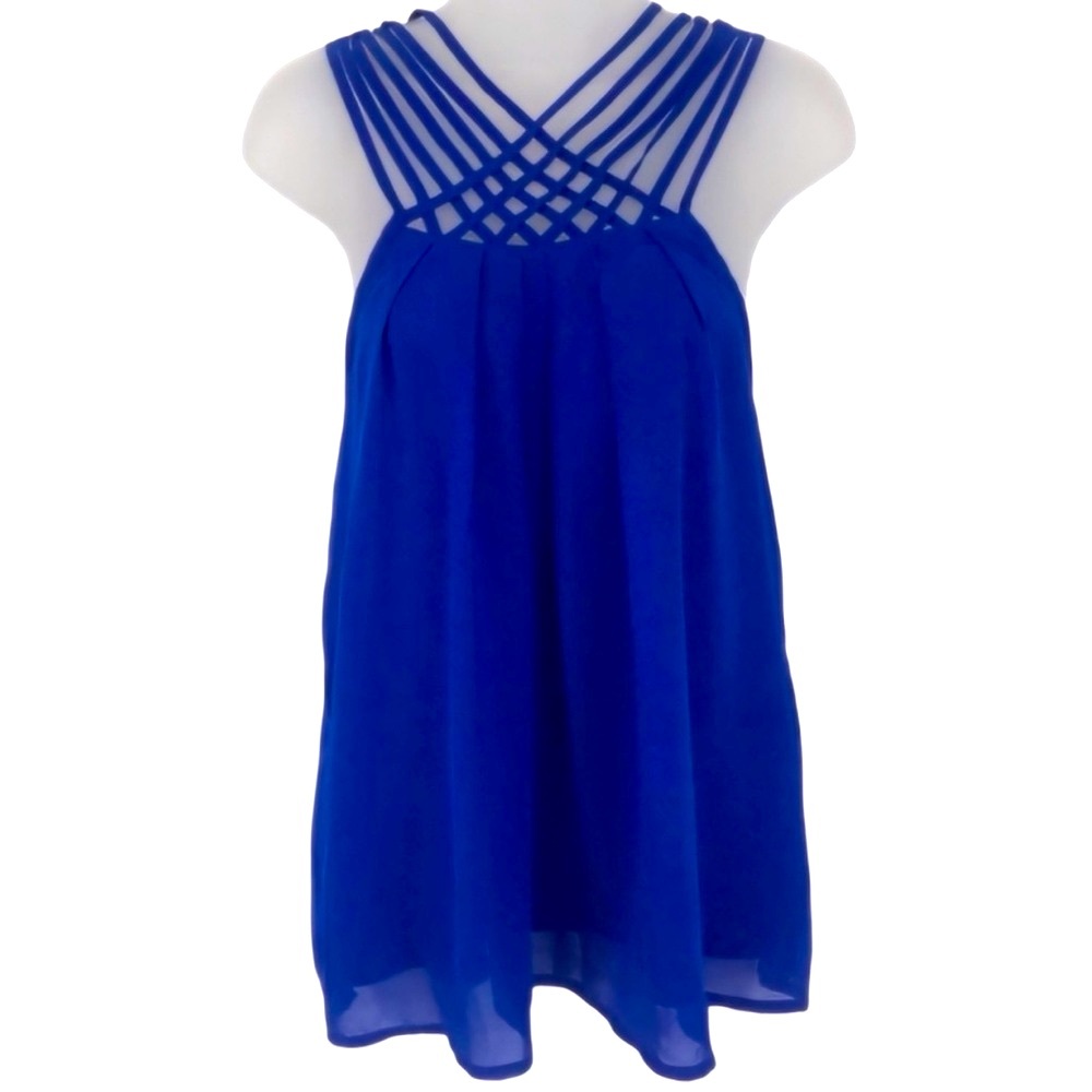 186. Japna Blue Criss Cross Strap Tank Top